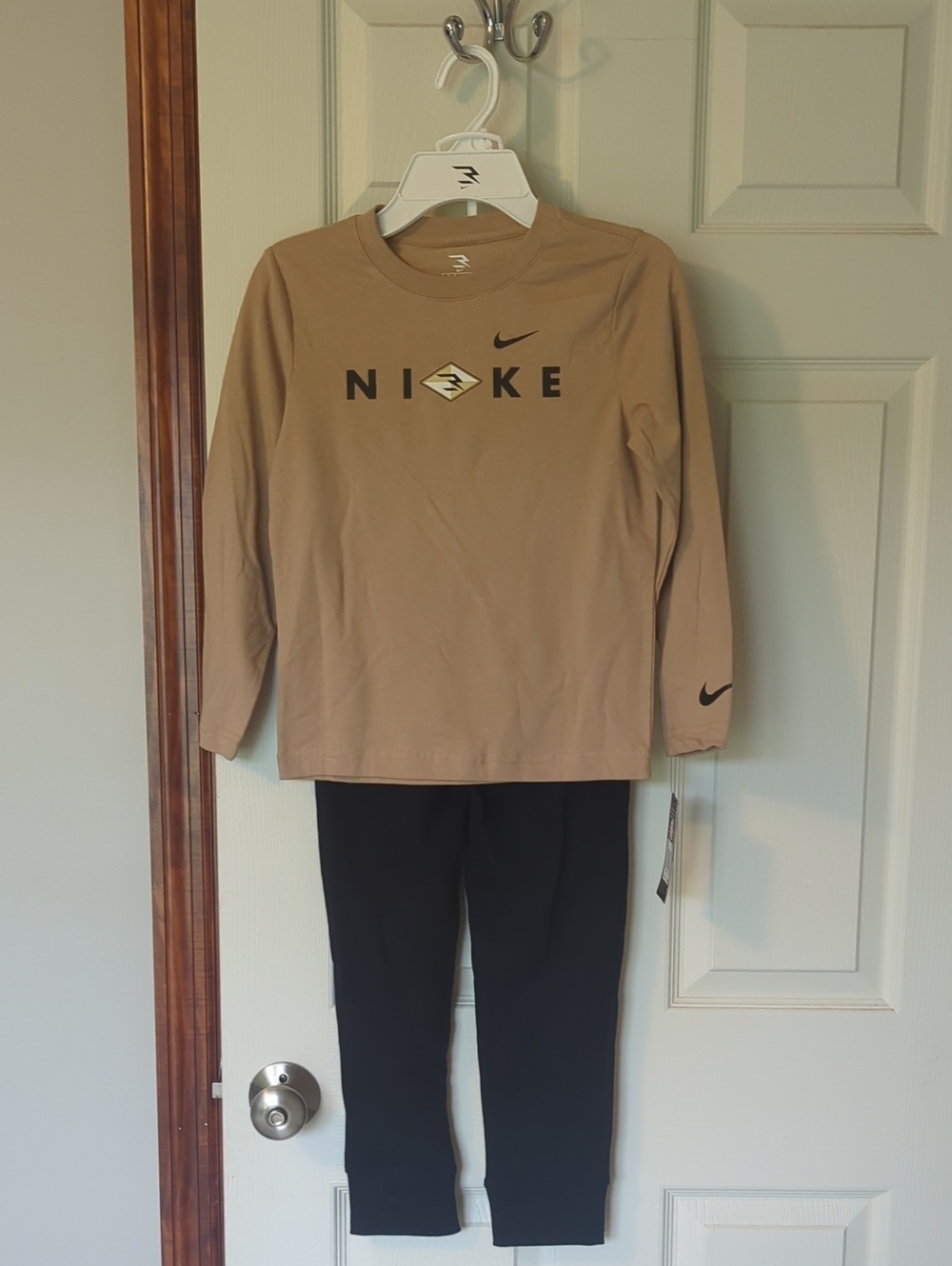 Nike Kids Tan Long Sleeve Tee with Black Accents